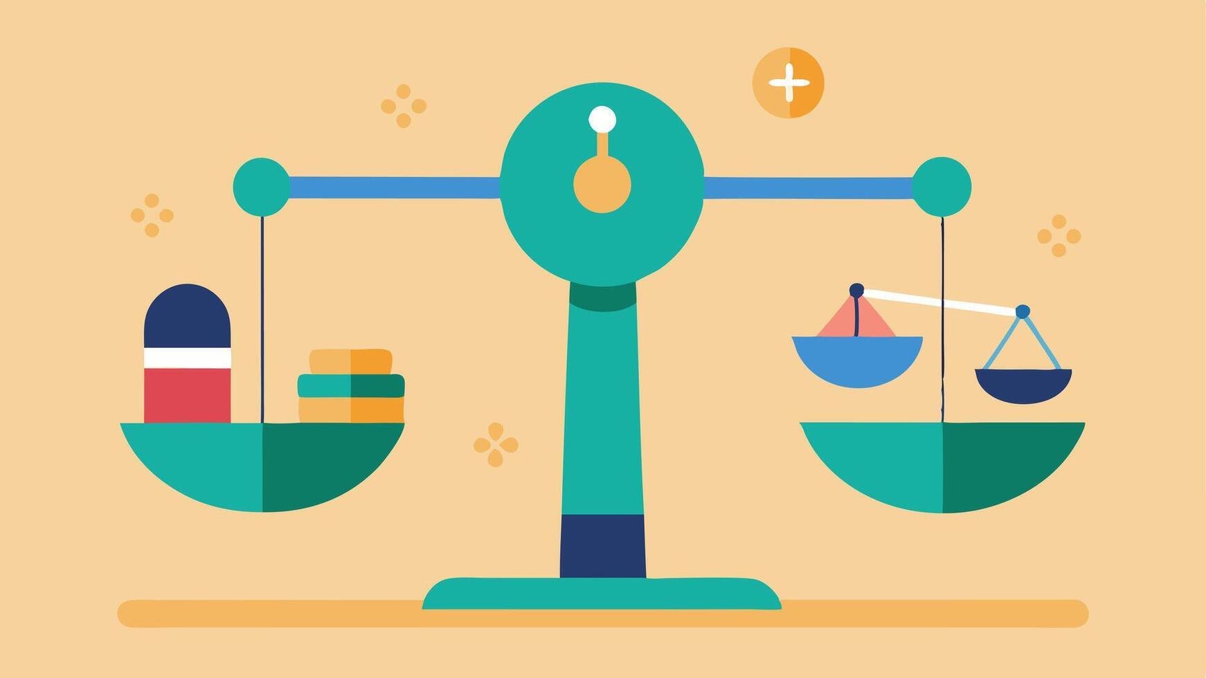 Illustration of a balance scale comparing activity and rest themes across the day